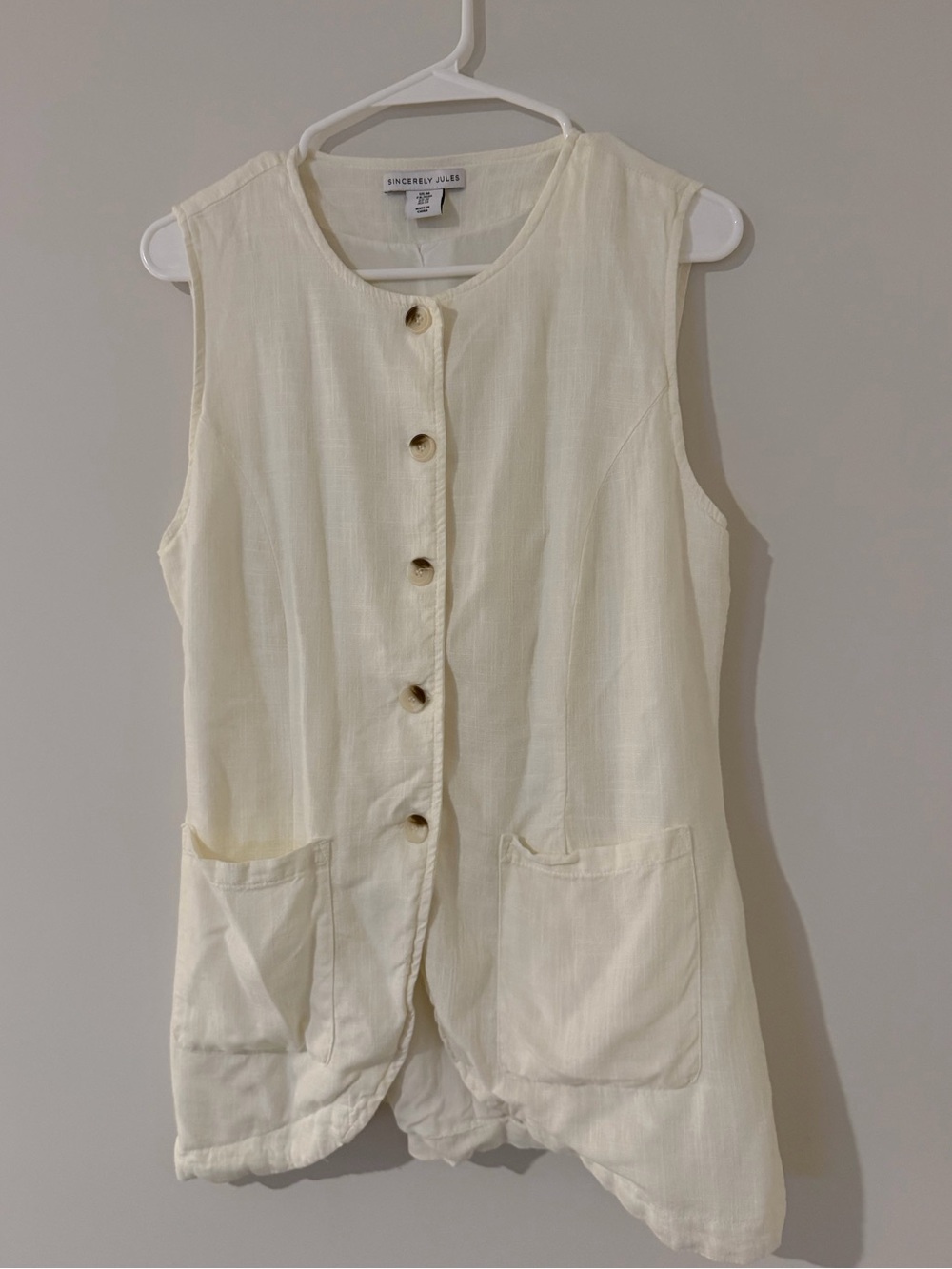 Sincerely Jules Cream Linen Blend Button Front Vest Women’s Medium